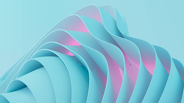istock Abstract wavy curved 3d render. Turquoise soft layers of plastic with lines, folds, ruffles. Modern wallpaper, texture pattern. 3D Illustration 2223514337