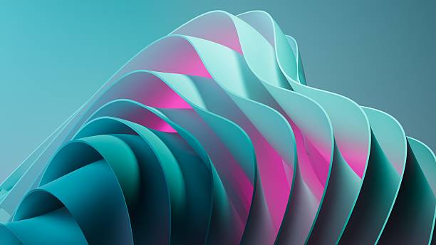 istock Abstract wavy curved 3d render. Turquoise soft layers of plastic with lines, folds, ruffles. Modern wallpaper, texture pattern. 3D Illustration 2223514338