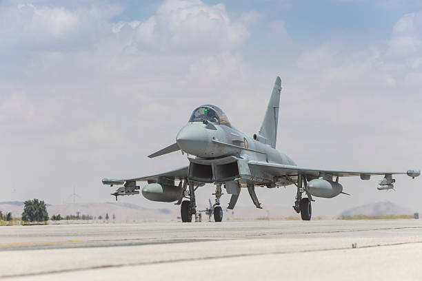 Eurofighter Typhoon fighter jet on runway   during a training prosess in Turkish Air Force 3th Main Jet Squadron