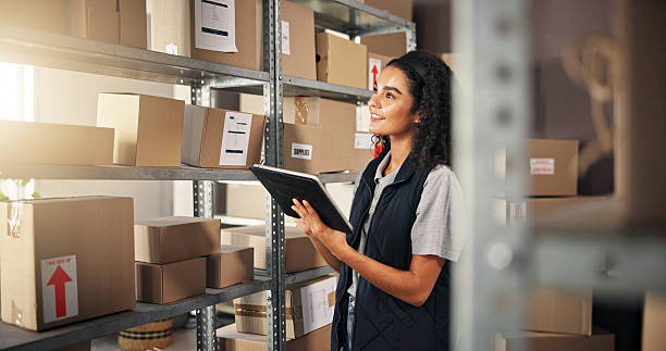 istock Logistics, woman and thinking with tablet for delivery, distribution and quality control for ecommerce. Small business, warehouse and employee inspection for planning, shipping or supplier stock 2223526212