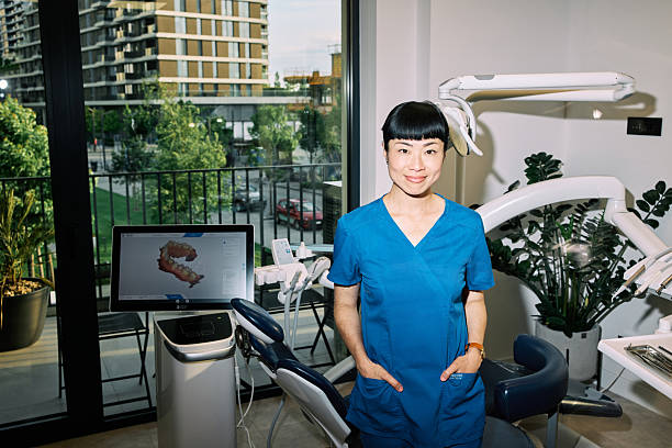 A contemporary dental office showcasing a high-tech dental lamp, emphasizing cleanliness and advanced equipment designed for providing quality dental care in a serene environment.