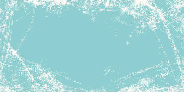 Abstract Grunge Textured Winter Frame in Icy Blue Tones. Vintage ice skating backdrop with scratch marks and torn edges perfect for cards, web, print. Vector illustration