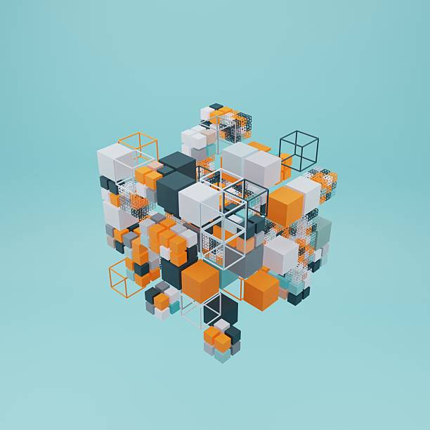Three-dimensional futuristic geometric figures in isometric projection.3d rendering.