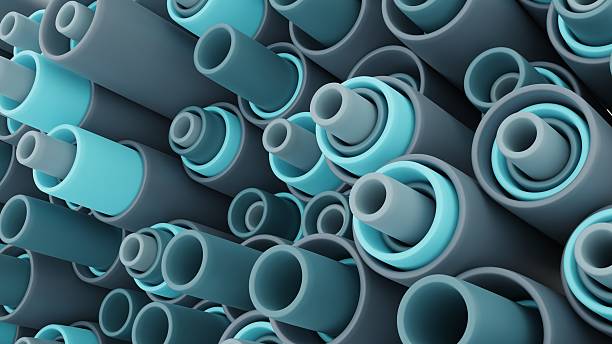 istock 3d abstract design of blue-gray cylinders in dynamics. 2223540110