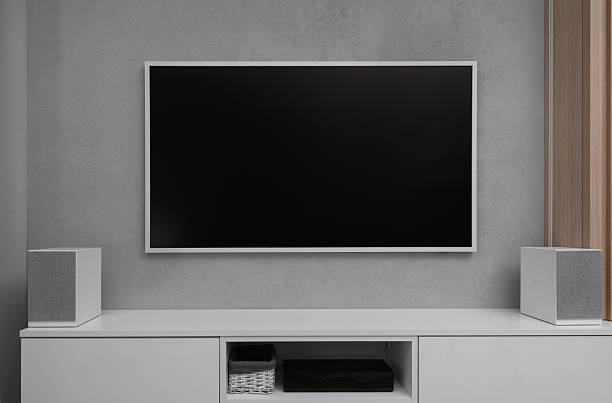istock Home entertainment center with a flat-screen TV and good-sounding audio system 2223546164