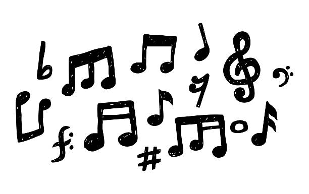 illustrations, cliparts, dessins animés et icônes de collection de notes et de symboles de musique de style doodle dessiné à la main - note de musique