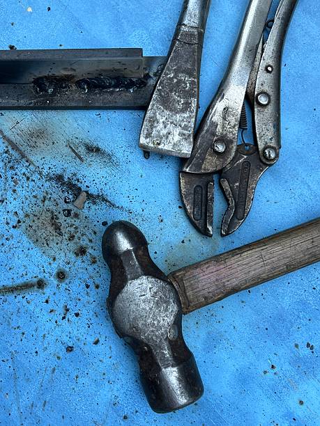 Assortment of tools viewed from an high angle view.