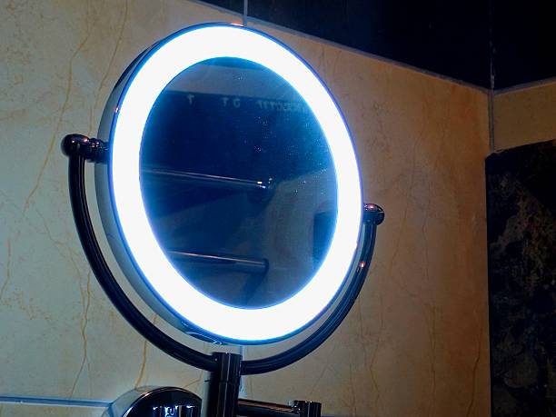 istock Shaving, makeup concave round mirror wall mounted with led light, an essential accessory in the bathroom for men and women 2223569586