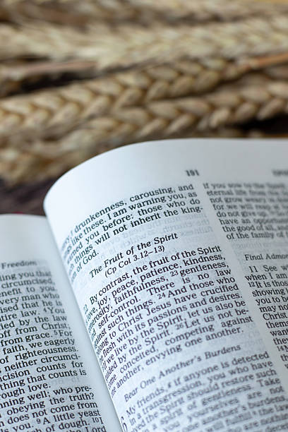 istock Fruit of the spirit text in open holy bible book 2223574149