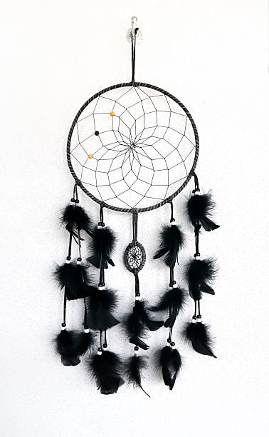 istock Dream catcher on stucco wall. Magic dreamcatcher on white wall background. A traditional Native American shaman amulet 2223583156