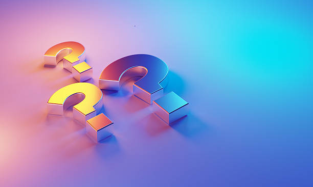 istock Metallic Question Marks Illuminated By Blue And Magenta Lights Background 2223588380