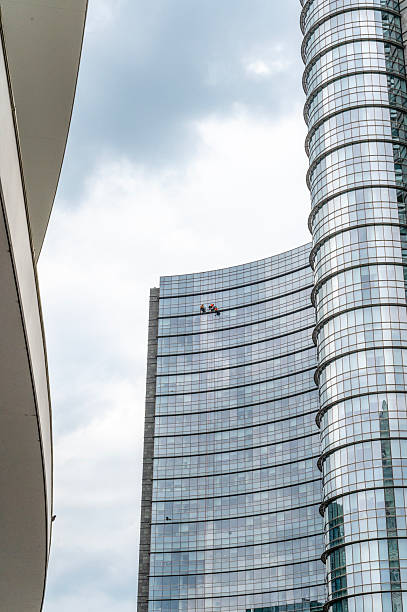 Milan, Italy - September 3, 2019: Modern buildings of Gae Aulenti square in Milan, Lombardy, Italy. Detail