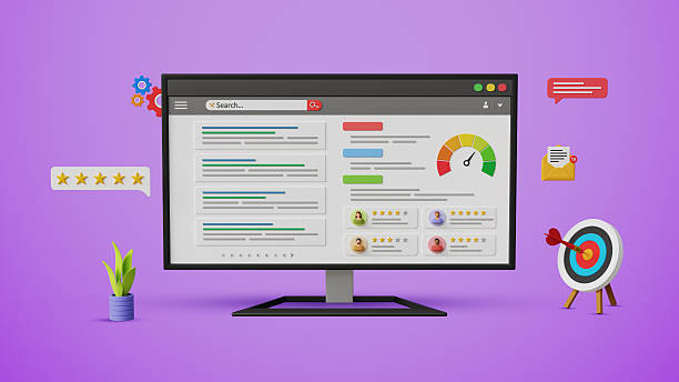 istock SEO ranking, SEO analysis, SERP, Search engine result page, website marketing, results query, organic reviews, website optimization. Computer screen with top search results. 3D illustration 2223598157