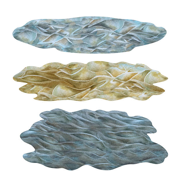 istock Three textured hand draw underwater sand surfaces in shades of blue, brown, green. Watercolor template for sea design, educational content, games, decorative elements in digital, printed media. 2223633178