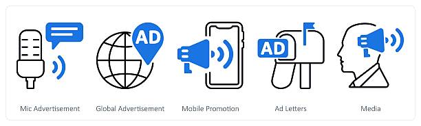 istock A set of 5 mix icons as mic advertisement, global advertisement, mobile promotion 2223637389