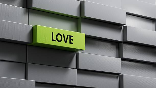 istock love.metal blocks spelling.Flat lay view from above on metal blocks buttons.IT technology concept.3D rendering on green background. 2223638963