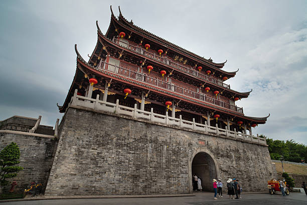 Chaozhou, Guangdong Province, China - April 18, 2025: Guangji Tower, the main Gate of the sevens of the Chaozhou old town,  towards Guangji Bridge that over the Han river.