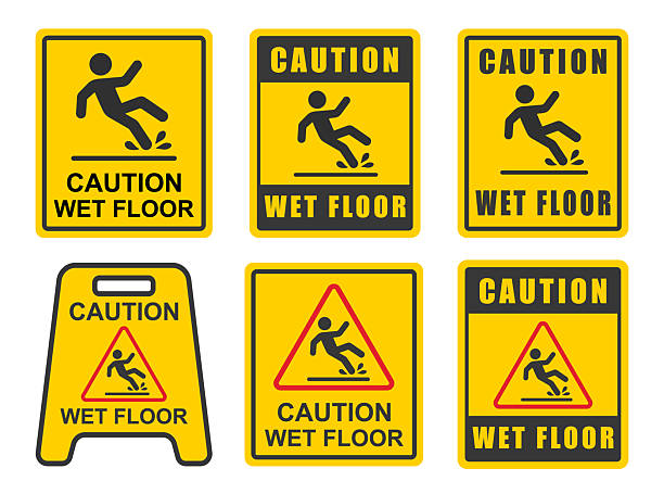 istock Caution Wet floor sign symbol. Warning Slippery floor Caution orange black sign plate icon. Vector illustration image. Isolated on white background. 2223642802