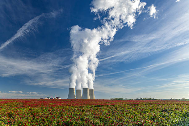 Cooling Towers Emitting Steam in Temelin Countryside