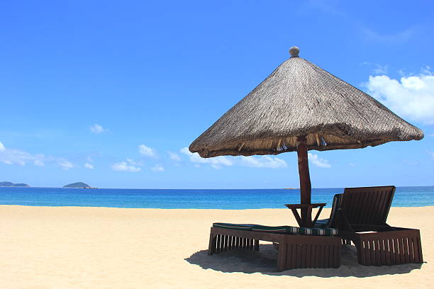 istock Umbrella and chair in tropical beach 2223659599