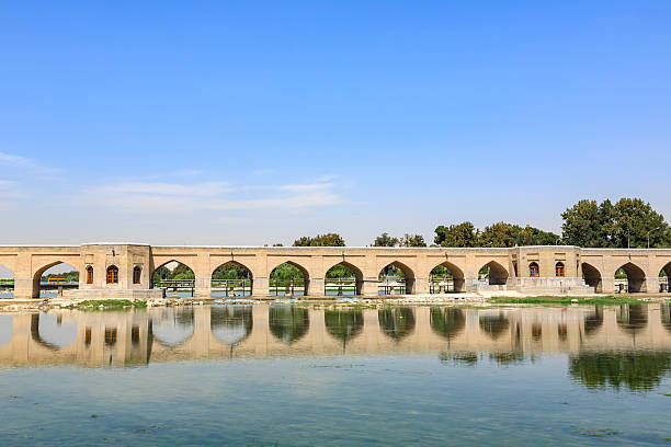 Isfahan,  Iran-June 29, 2023: Si-o-se-pol Bridge, Allahverdi Khan Bridge at night.