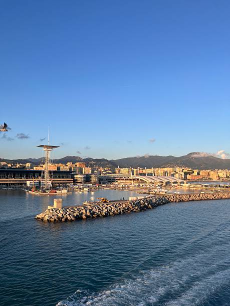 istock Genoa Port at Sunset with Cityscape and Mountains 2223664282