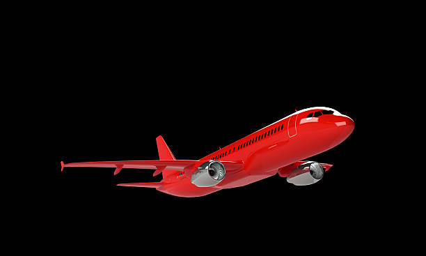 istock Red airplane isolated on black 2223666808