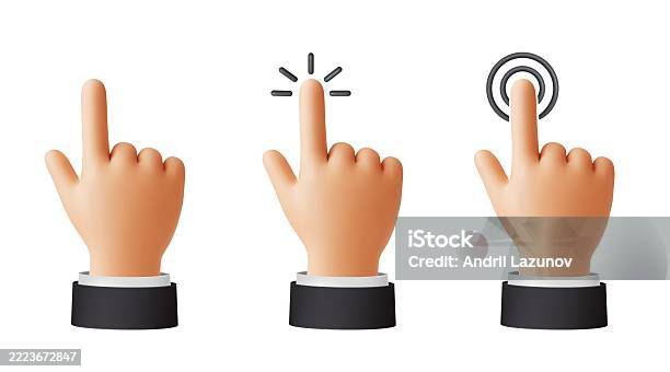 3d Hand Pointer Male Hands Cursor Tap And Click Gesture With Index ...