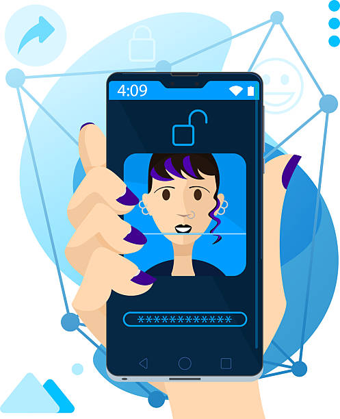 istock Facial recognition - Face unlock on smartphone with a gothic girl 2223679061