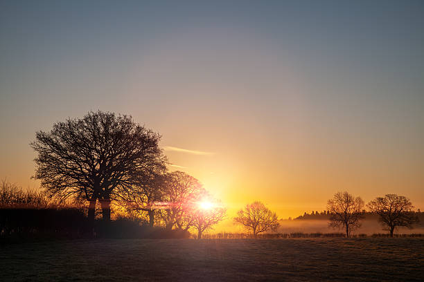 istock Beautiful sunrise over misty landscape with spring trees in Norf 2223679149
