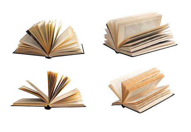 Open book with pages visible, symbolizing education and knowledge. Classic literature and textbooks for study, ideal for libraries, bookstores, or school use. Front cover design, isolated on white