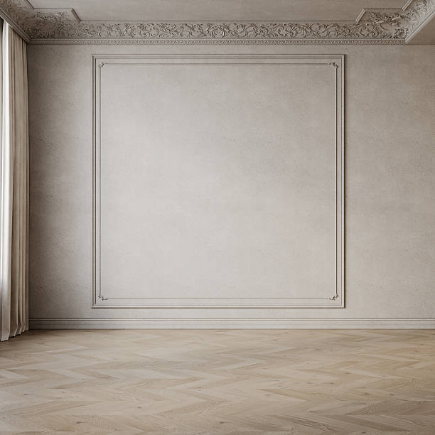 istock Classic empty interior with moldings and parquet wood floor. 3d render illustration mockup. 2223685374