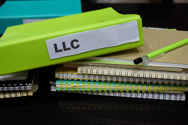 istock Folders with the label LLC. Business management concept 2223689198