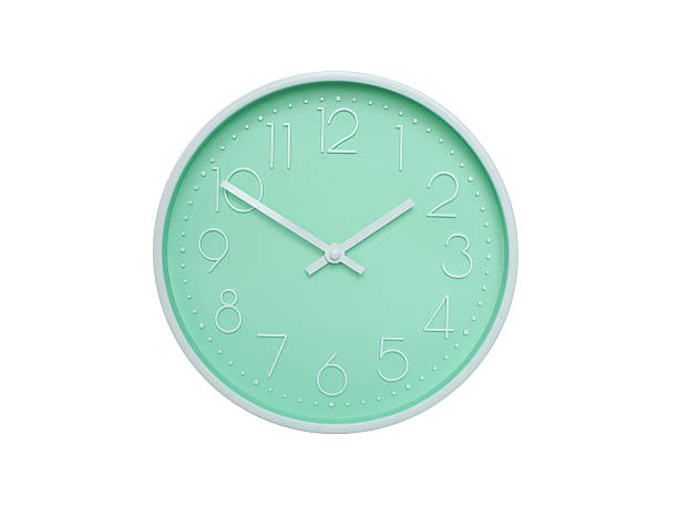 Modern mint green wall clock with white frame and numbers, showing 01:50 AM or 01:50. Ideal for minimalist designs, time-related content, or morning routine visuals.