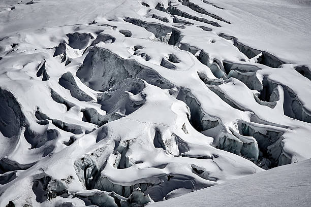 Glaciated mountains with crevasses,, Saas-Fee, Swiss Alps