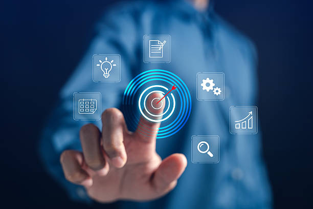 istock Business strategy with digital target and planning, goal setting, growth analysis, performance tracking, and strategic development for success. 2223691134