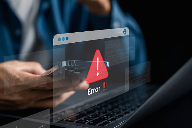 istock Error popup warning on website with alert symbol, showing web bug or failure during online usage. Ideal for system crash, software glitch, cybersecurity threat, or data error concept. 2223691211