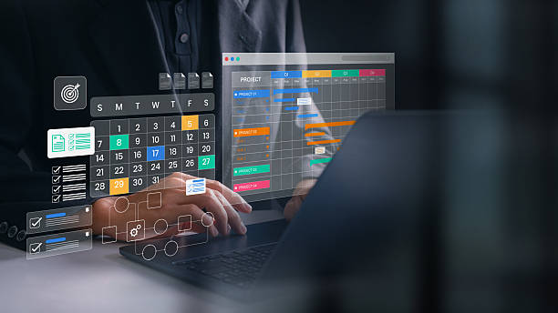 istock Project planning dashboard with interactive calendar, Gantt chart, checklist, and automation tools used to manage tasks, monitor workflow, and improve schedule tracking and productivity. 2223696040