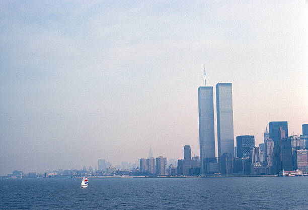 New York - NYC Manhattan & Sailboat - 1980 stock photo
