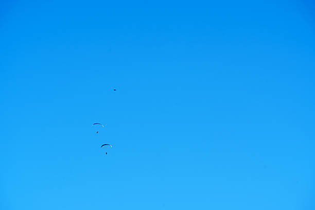 Paragliders in the blue sky