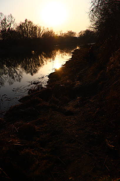Golden sunset Reflections on the Water on Vistula river