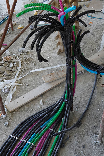 istock Electrical wiring in corrugated plastic pipes. 2223706874