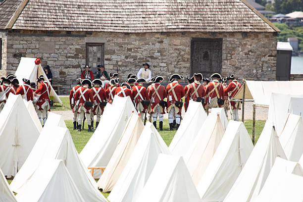 A reenactment scene from 1779 showing the redcoats at the Revolutionary War Encampment at Fort Niagara in New York.