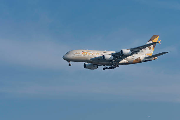Toronto, Ontario, Canada - July 5,2025: Etihad Airlines Airbus A380-861, registration number A6-APH arriving Lester B. Pearson Toronto International Airport (YYZ) from Abu Dhabi (AUH)
