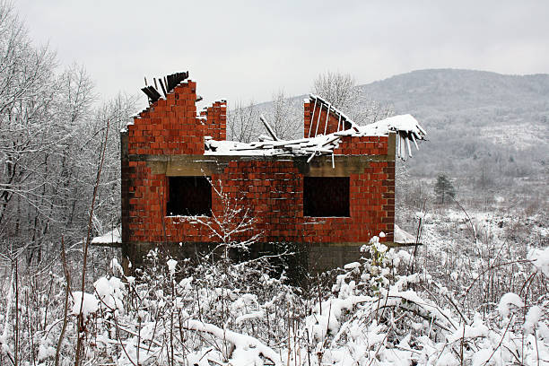 Abandoned House in Desert, Snowcapped Mountains Distance