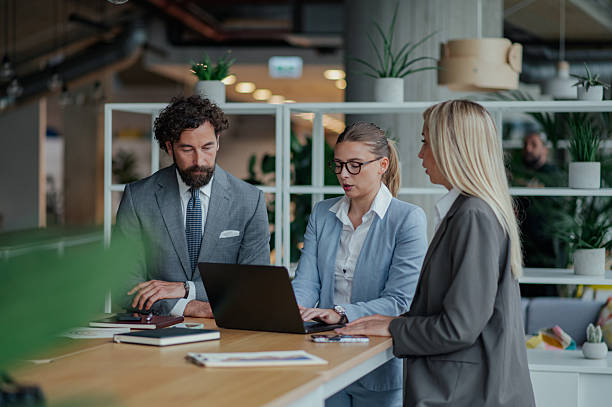 istock Business team working together on laptop in modern office 2223734746