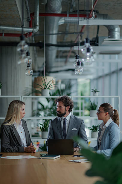 istock Business team discussing strategy in modern office with laptop 2223734795