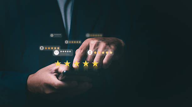istock The concept of a customer satisfaction survey is that after using the service, customers choose to give excellent reviews with 5 stars, feedback, online reviews, and quality satisfaction reviews. 2223742917