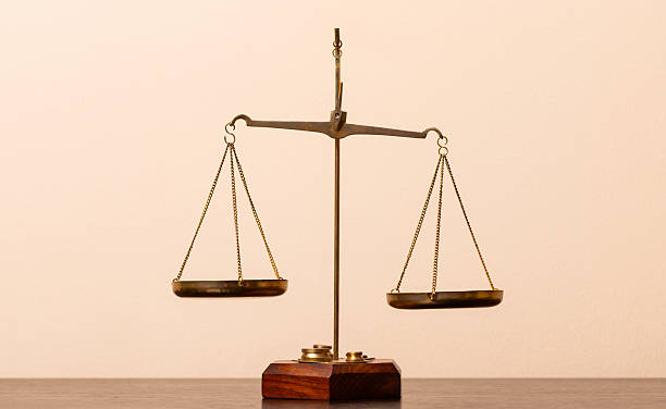 Gilded scales with two hanging bowls on a yellow background
