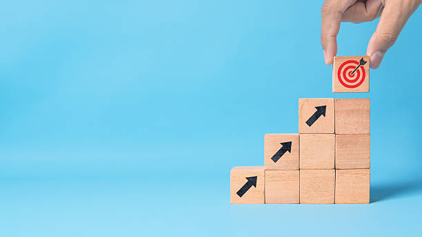 istock Business growth and scaling strategy. Conceptual process representing innovation, planning, and achieving goals step by step 2223760160